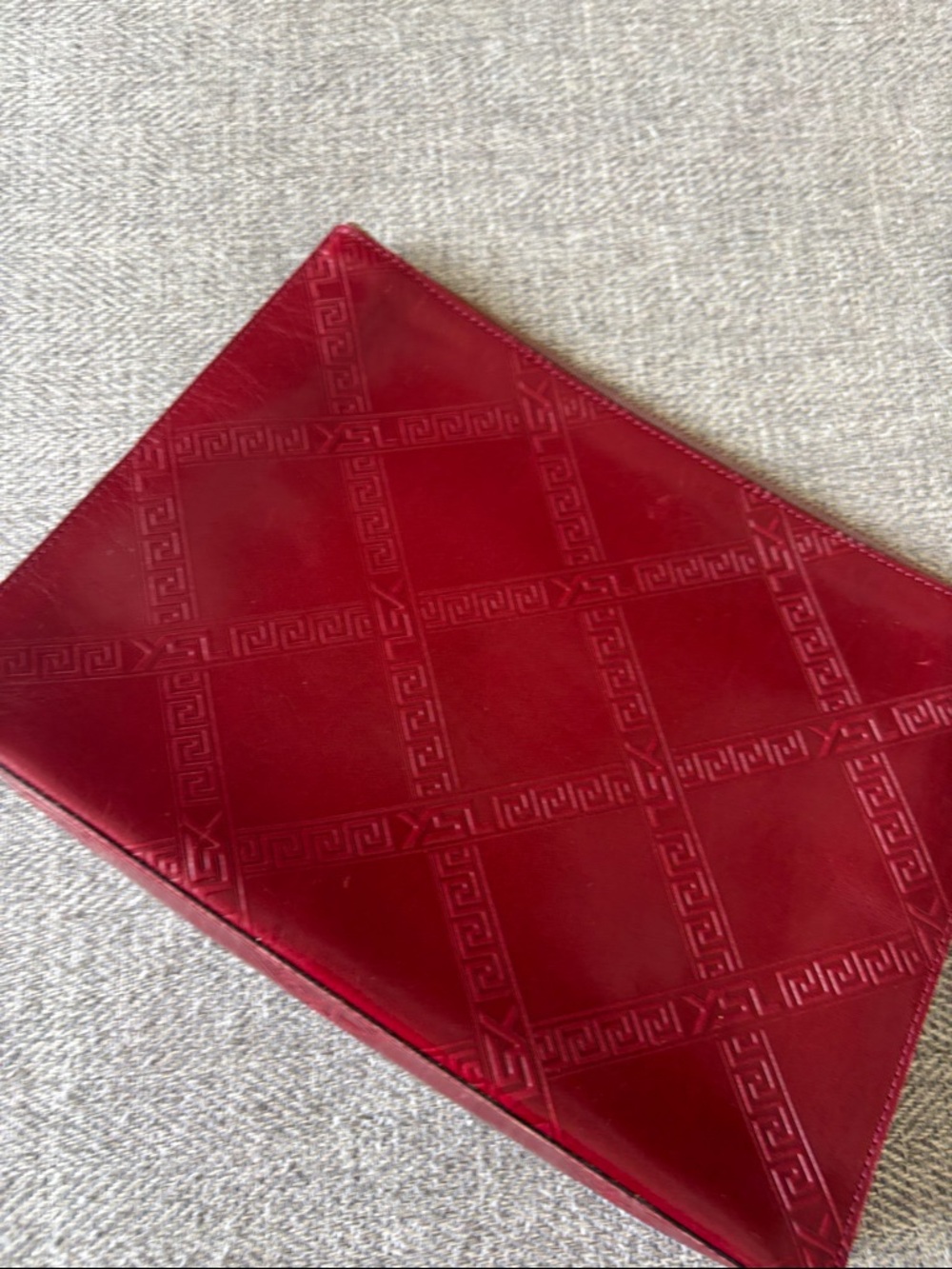 Yves Saint Laurent Red Embossed Leather Cosmetic Pouch